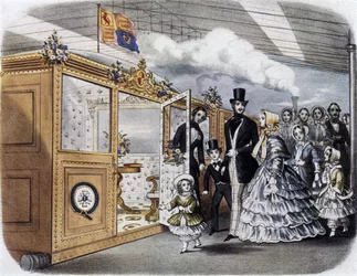 Königin Victoria (1819-1901) und die königliche Familie besteigen den Zug nach Schottland